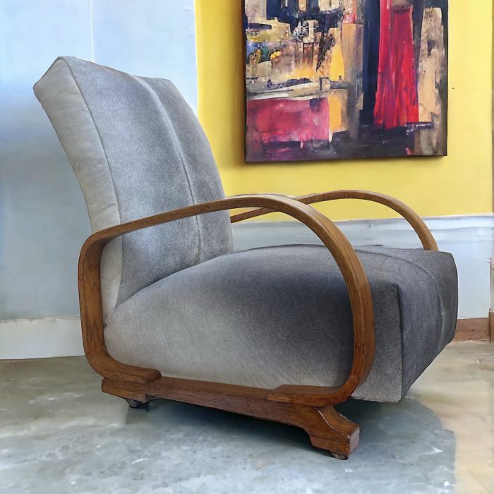 Art Deco Armchair By Heals of London Fully Restored and Upholstered in South American Cowhide
