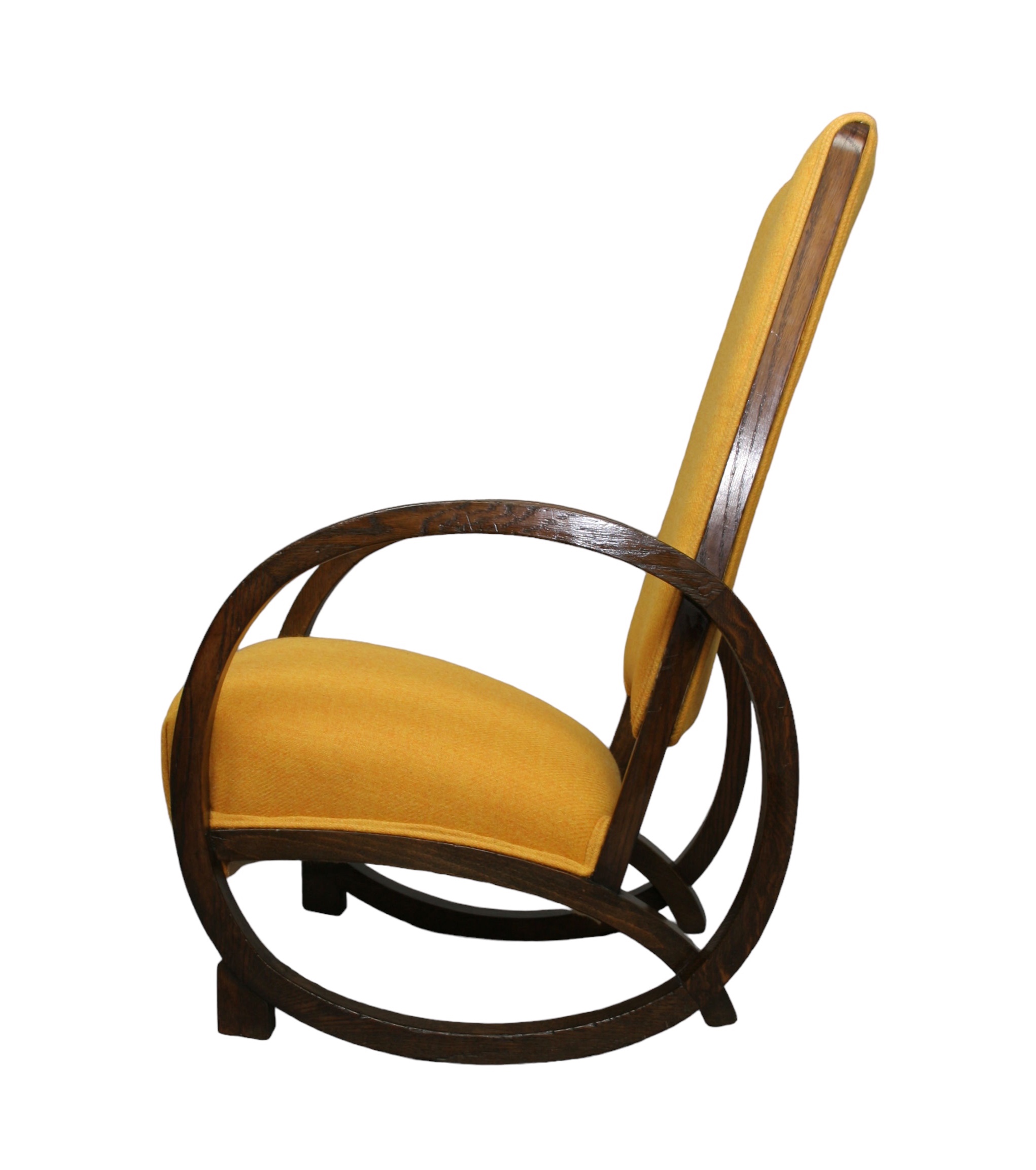 Art Deco 1930s Rocking Chair By Heals Of London Fully Restored And Upholstered In Yellow Harris Tweed