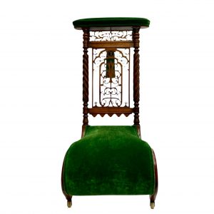 Victorian Mahogany Prie Dieu Chair, Circa 1870, With Green Velvet Upholstery And Silk Green Tassels Fully Restored