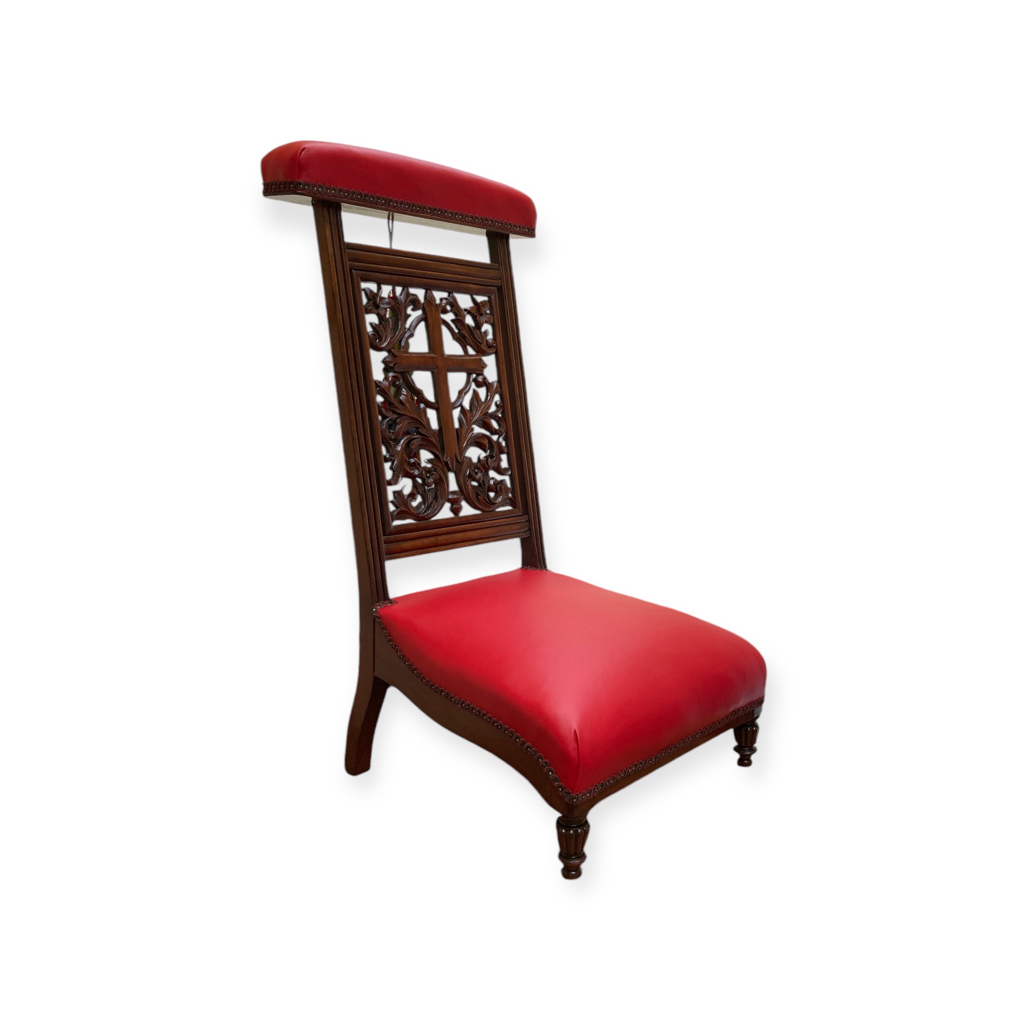 Antique William IV Era Prayer Chair / Prie Dieu In Walnut Fully Restored And Upholstered In Italian Leather With A Tassel