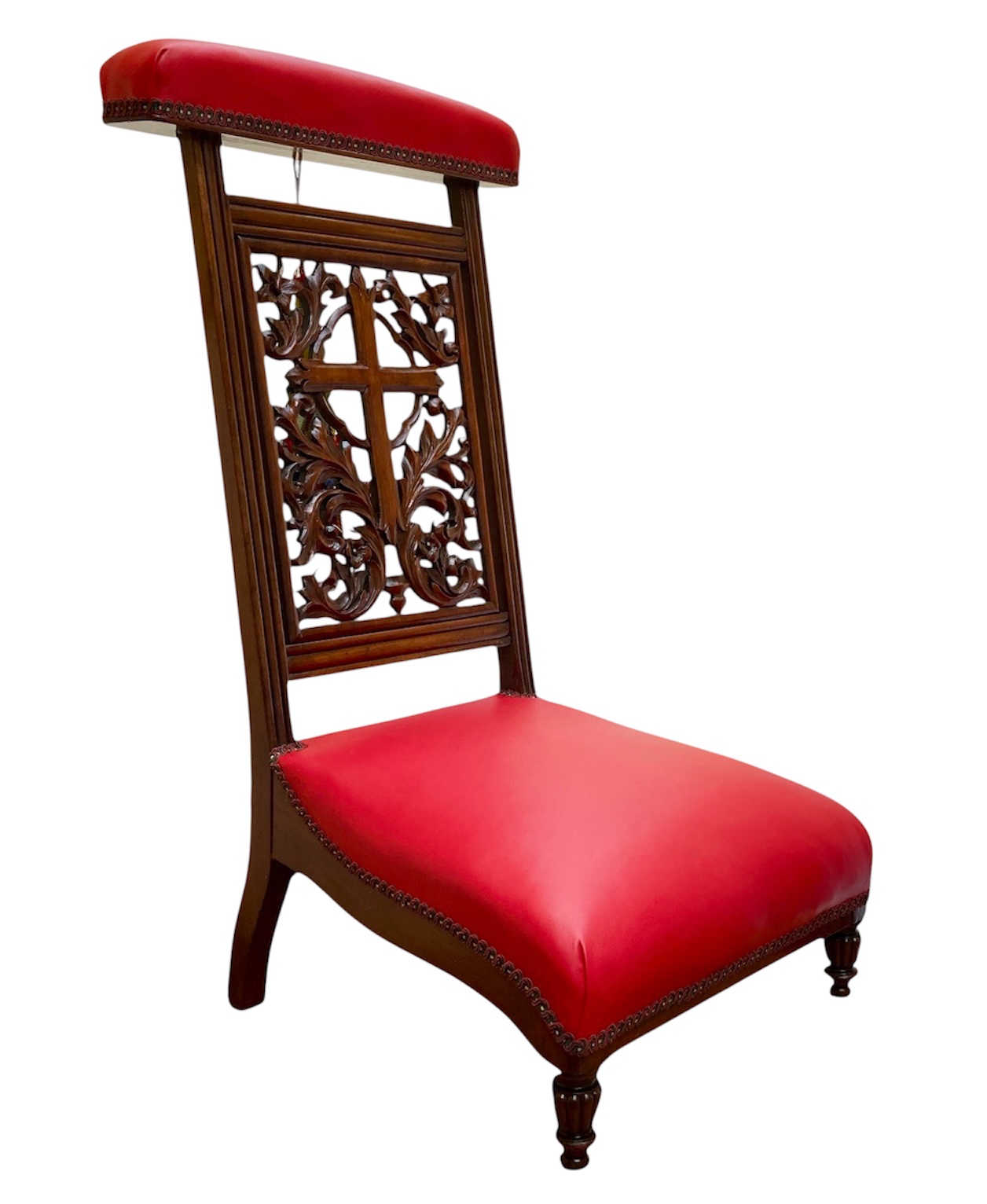 Antique William IV Era Prayer Chair / Prie Dieu In Walnut Fully Restored And Upholstered In Italian Leather With A Tassel